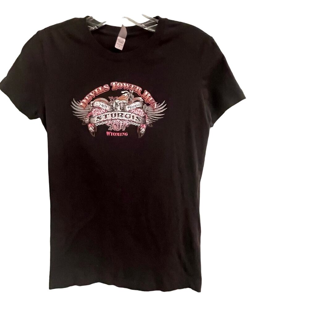 Sturgis Devils Tower Run Black Baby Tee Size Large Harley Biker Motorcycle